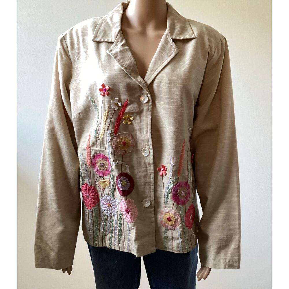 Indigo Moon blazer jacket floral applique and sequin embellishments women’s XL